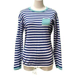 Talbots Long Sleeve Blue/White Striped Cotton Blend Drawstring Pullover Size S/P